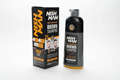 Nishman Haar- und Bartfärbeshampoo – BRAUN – 400 ml